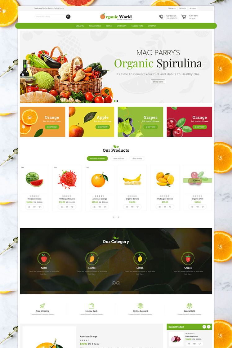 Organic World Food and Grocery Store Shopify Theme #82177