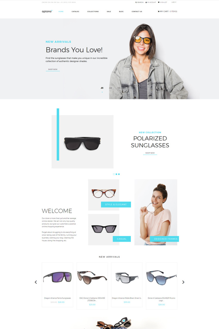 Optono Eye Glasses Multipage Clean Shopify Theme #82214