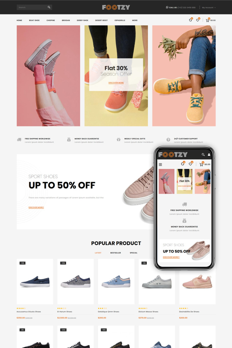 Footzy Shoes Store Shopify Theme #82473