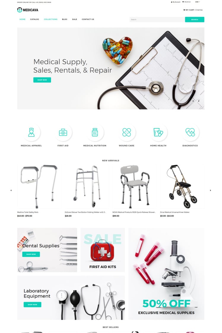 Medicava Medical Equipment Multipage Clean Shopify Theme #82698