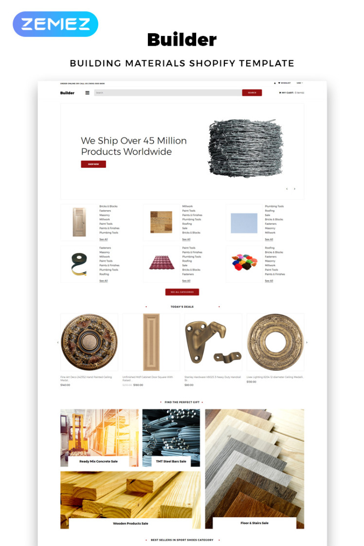 Builder Building Materials eCommerce Clean Shopify Theme #83213