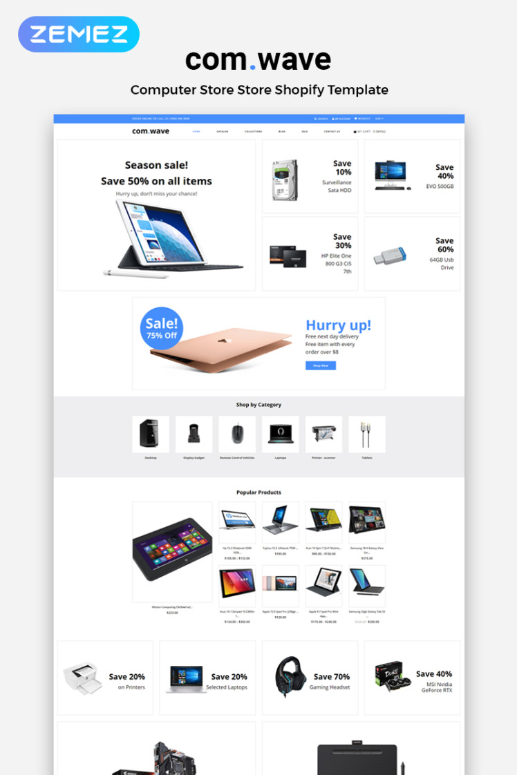 Com Wave Electronics Store E Commerce Clean Shopify Theme #83376