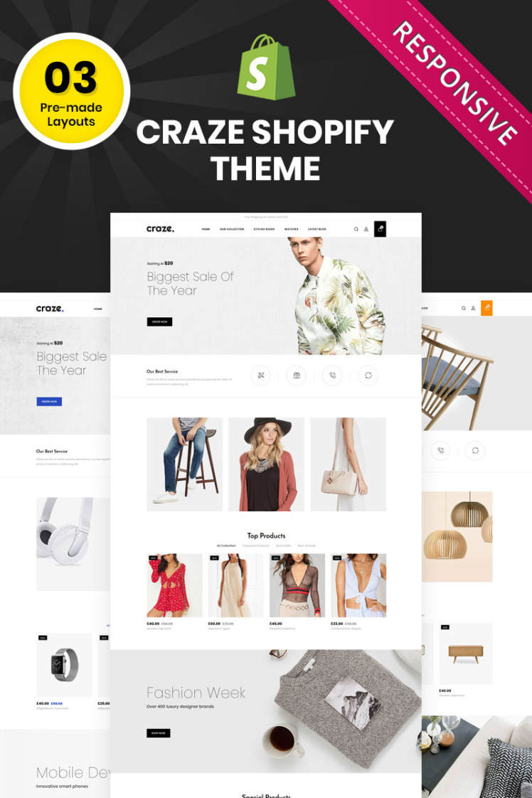Craze The Multishop Responsive Premium Shopify Theme #83515