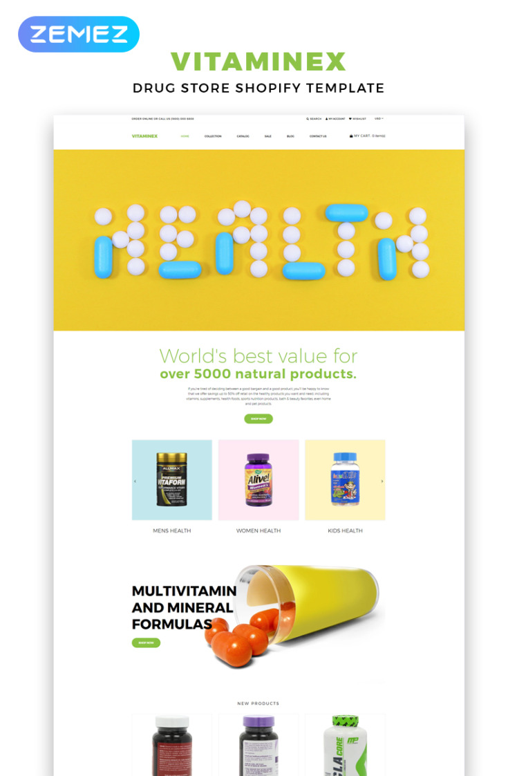 Vitaminex Drug Store Multipage Creative Shopify Theme #83712