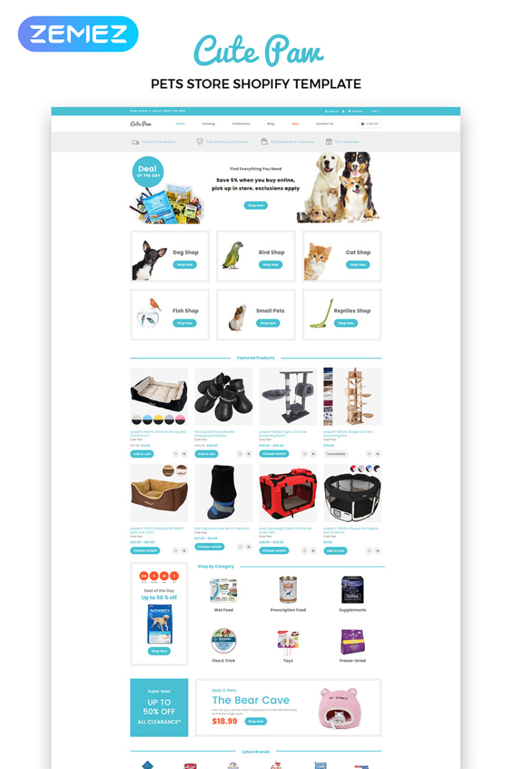 Cute Paw Pet Store Multipage Clean Shopify Theme #83881