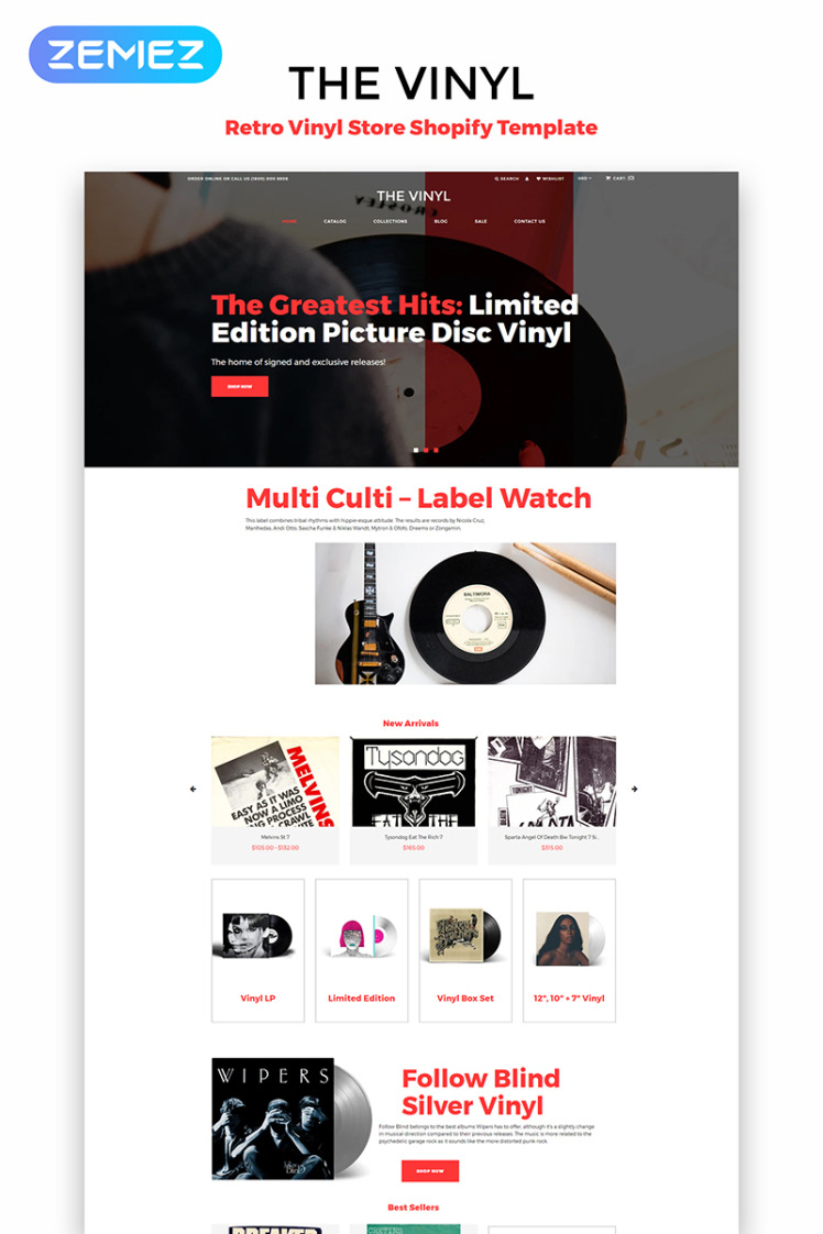 The Vinyl Music Store eCommerce Creative Shopify Theme #83973