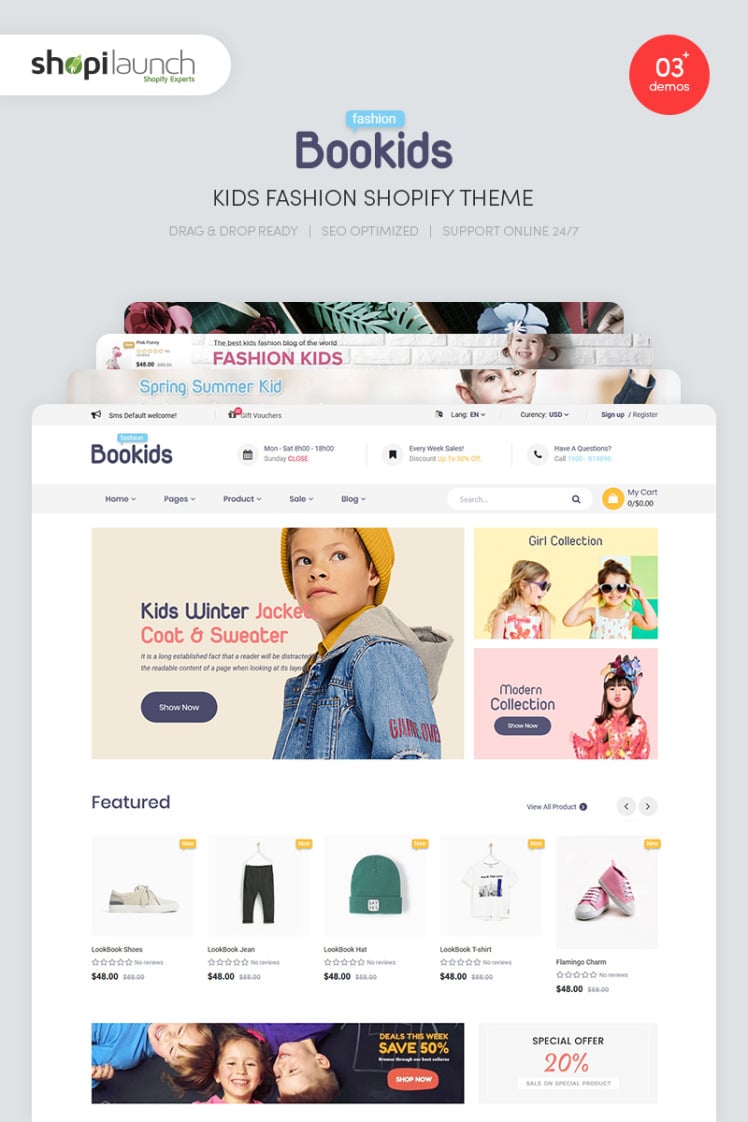 BooKids Multi Store Responsive Shopify Theme #84044