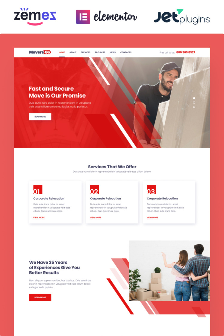 MoversGo Moving Company Modern Elementor WordPress Themes