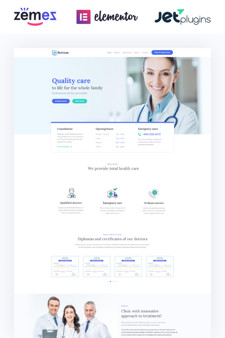 Bettum Clean Medical Elementor WordPress Themes