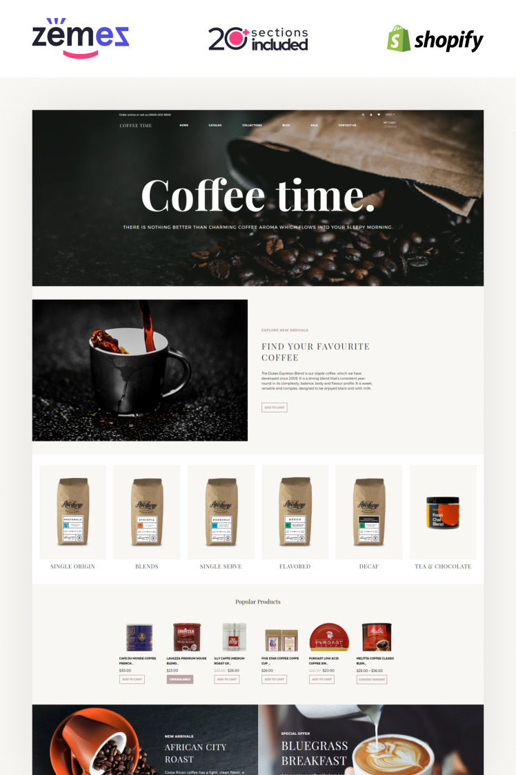 Coffee Time Coffee Store eCommerce Elegant Shopify Theme #84426