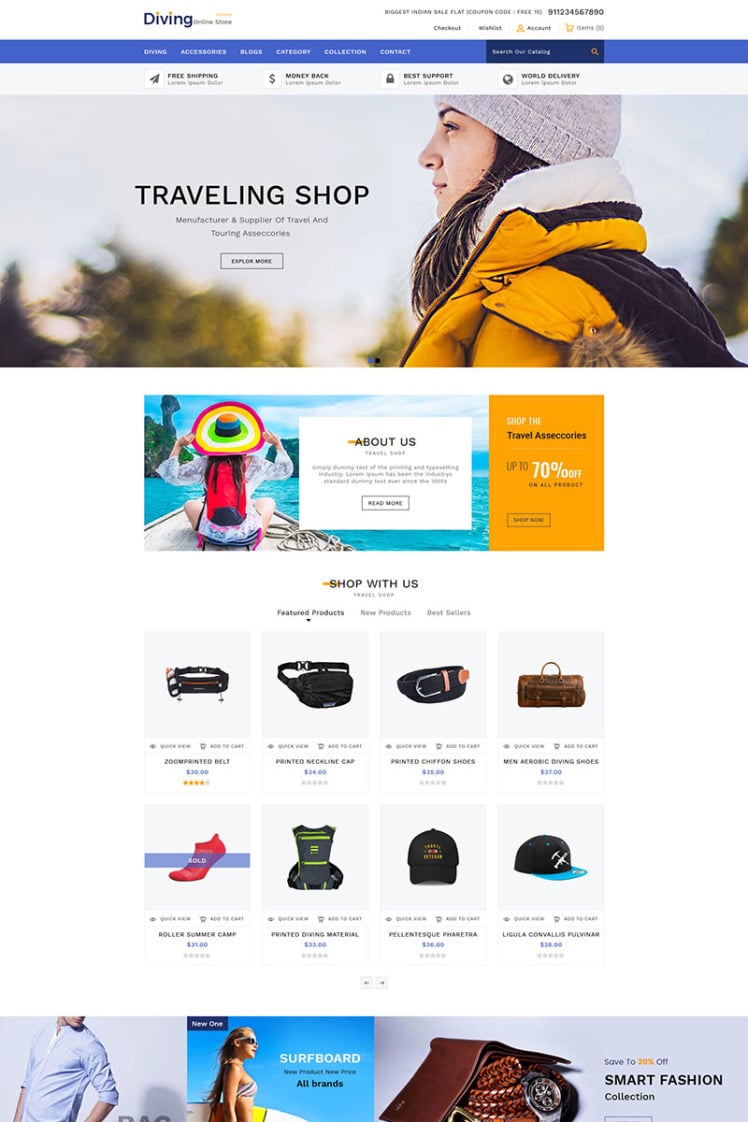 Diving Travel Accessories Shopify Themes