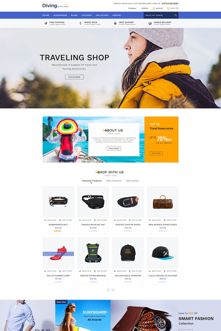 Diving Travel Accessories Store Shopify Theme #84444