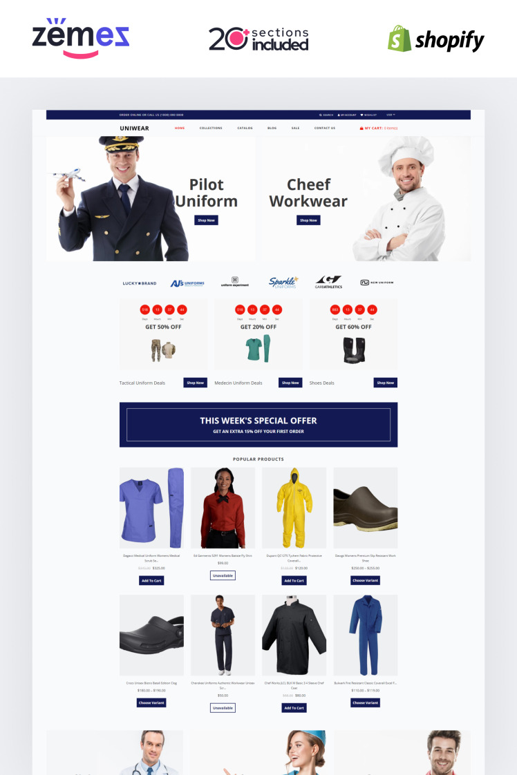 Uniwear Uniform Multipage Minimalistic Shopify Theme #84425