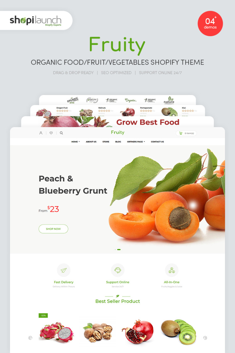 Fruity Organic Food Fruit Vegetables eCommerce Shopify Theme #85088