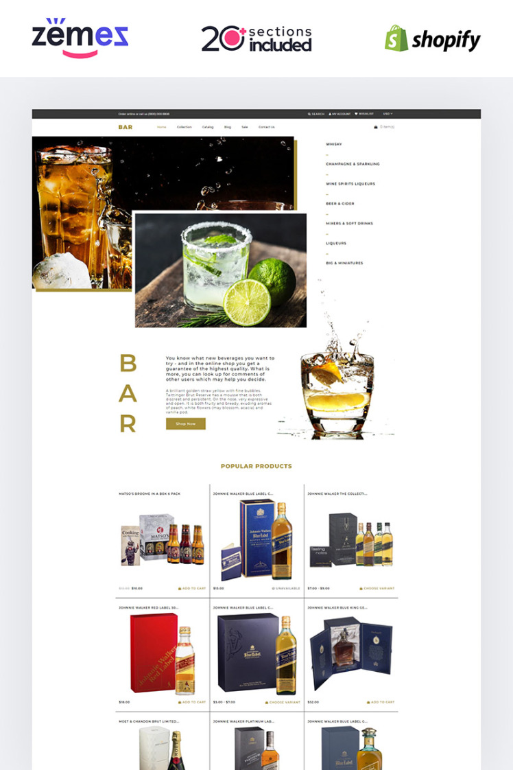 Bar Drinks Beverages Store Shopify Theme #85248