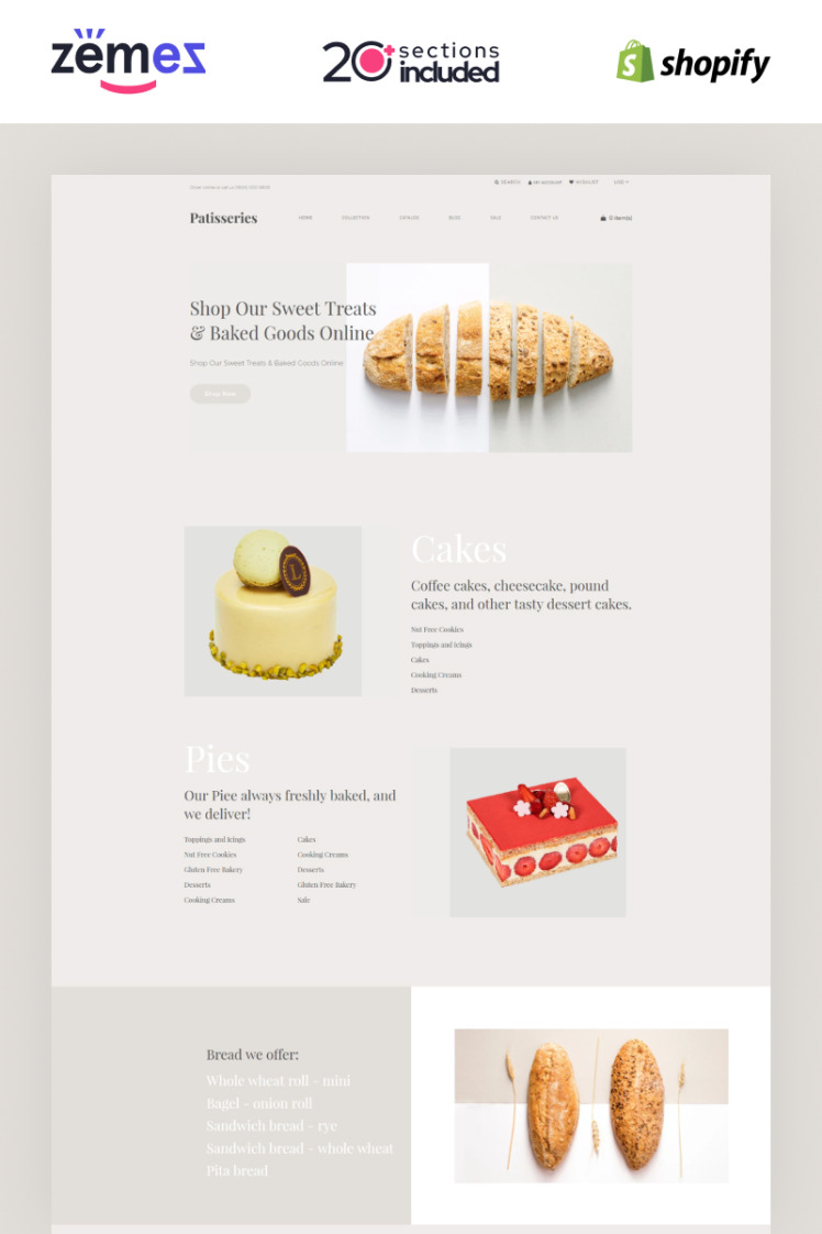 Patisseries Bakery Store Shopify Theme #85486