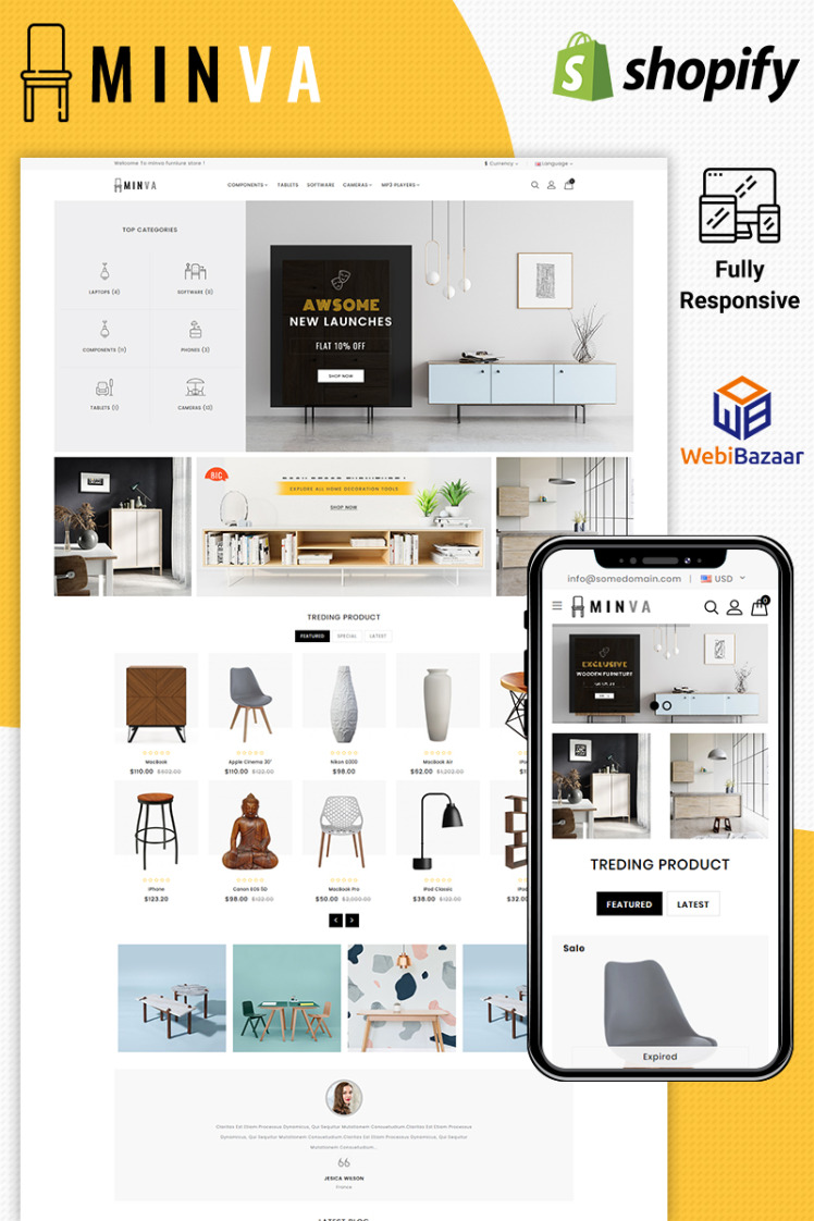Minva Multipurpose Furniture Store Shopify Theme #85733