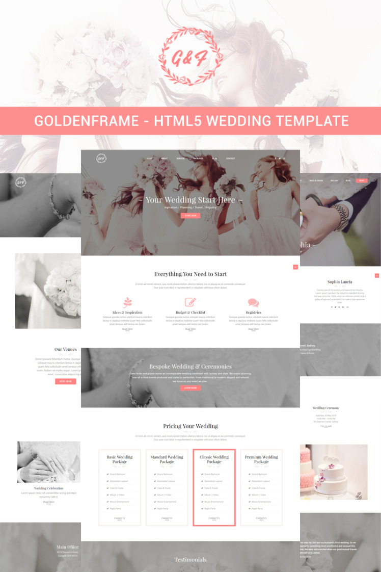 Goldenframe Wedding Website Template 85945