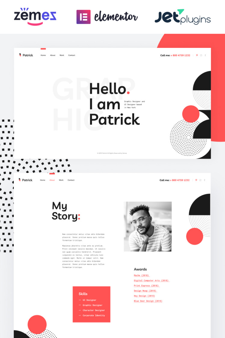 Patrick Designer Portfolio Website for Personal Promotion WordPress Theme