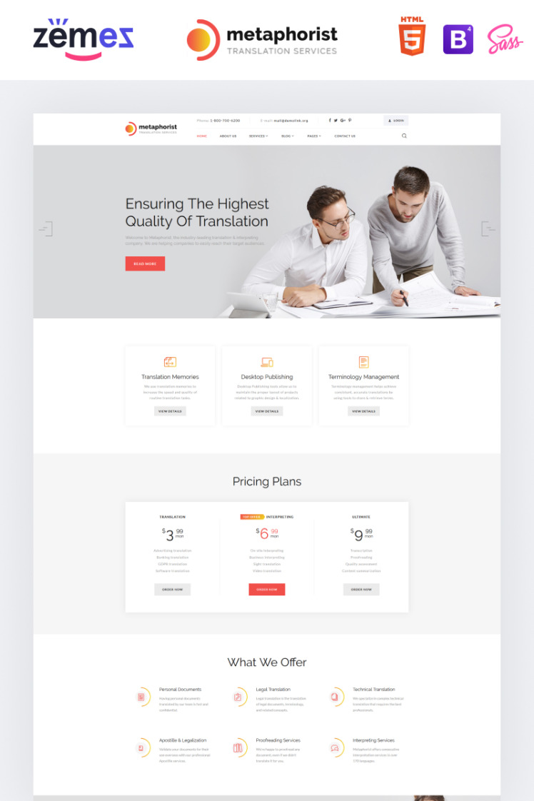 Translation Web Design Metaphorist - Translation Bureau Multipage Elegant HTML Website ...