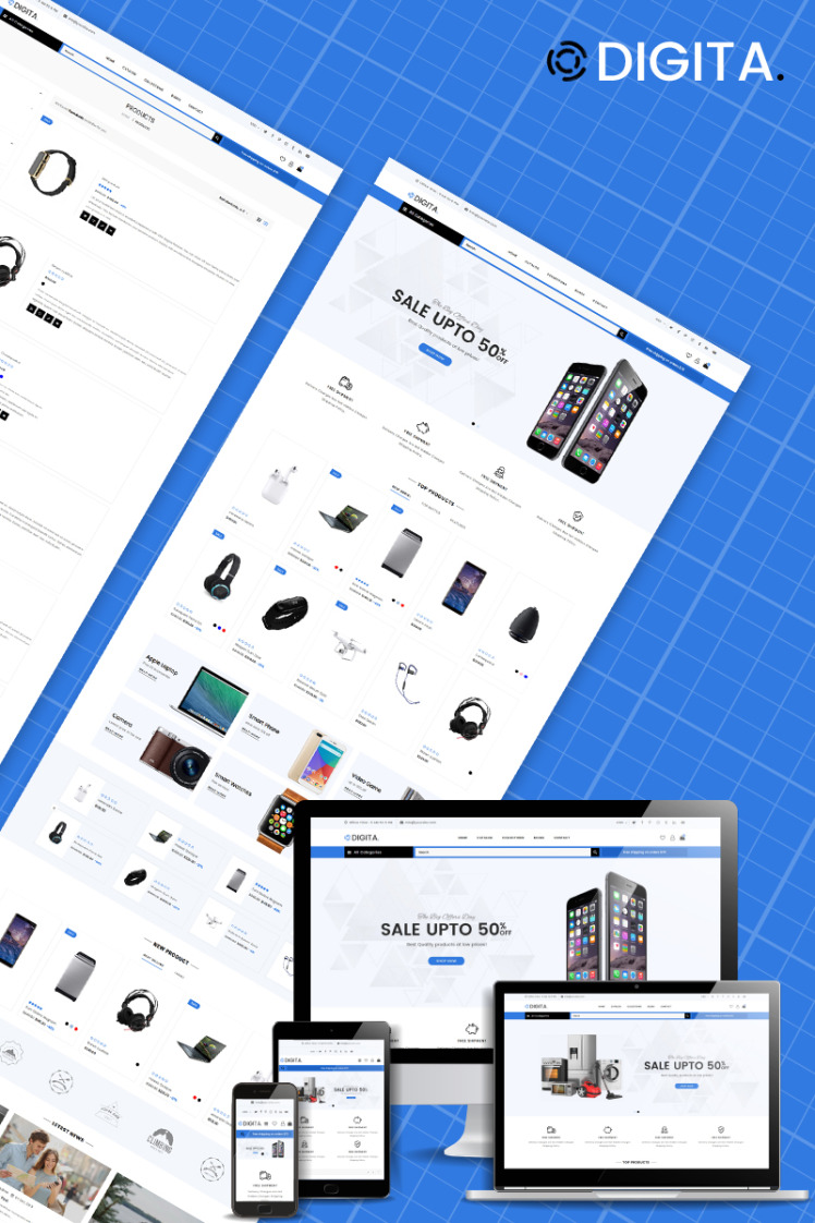 Digita Electronics Store eCommerce Clear Shopify Theme #87342