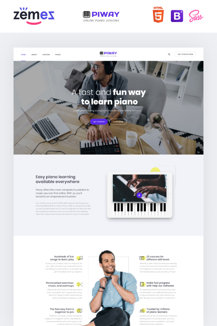 PIWAY Music School Multipage Clean HTML Website Template 87333
