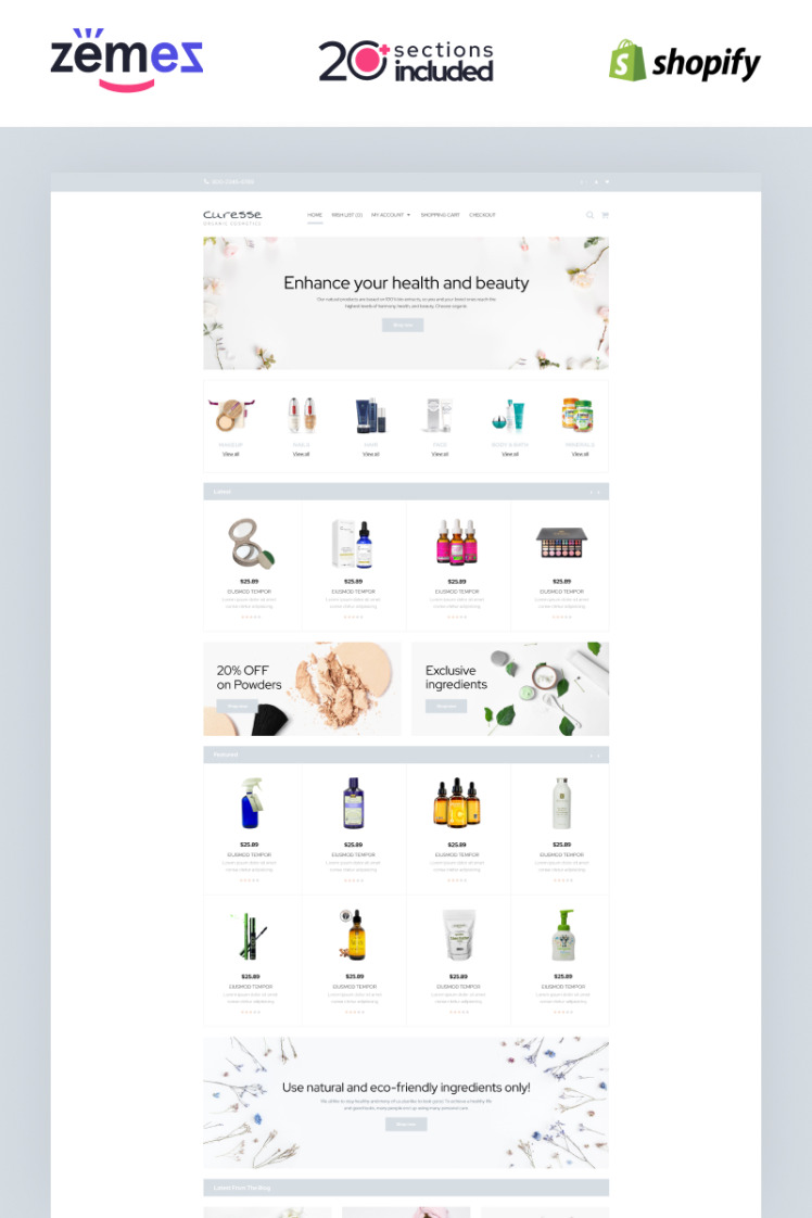 Curesse Spa Cosmetics Store Shopify Theme #87510