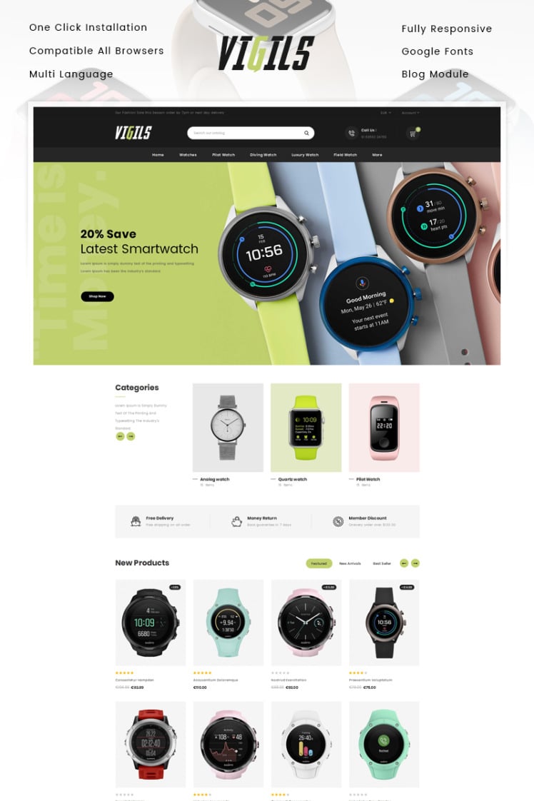 Vigils Smart Watch Store PrestaShop Themes