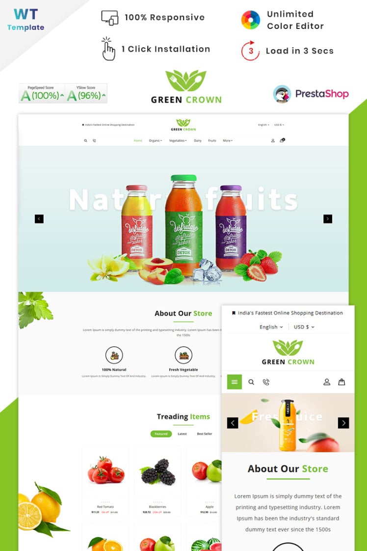 Green Crown Organic Grocery PrestaShop Themes