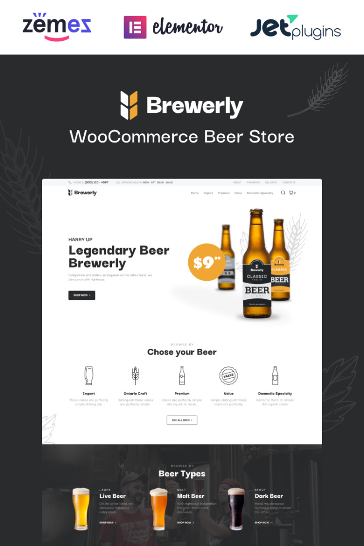Brewerly Engaging And Multifunctional Beer Shop Template WooCommerce Themes