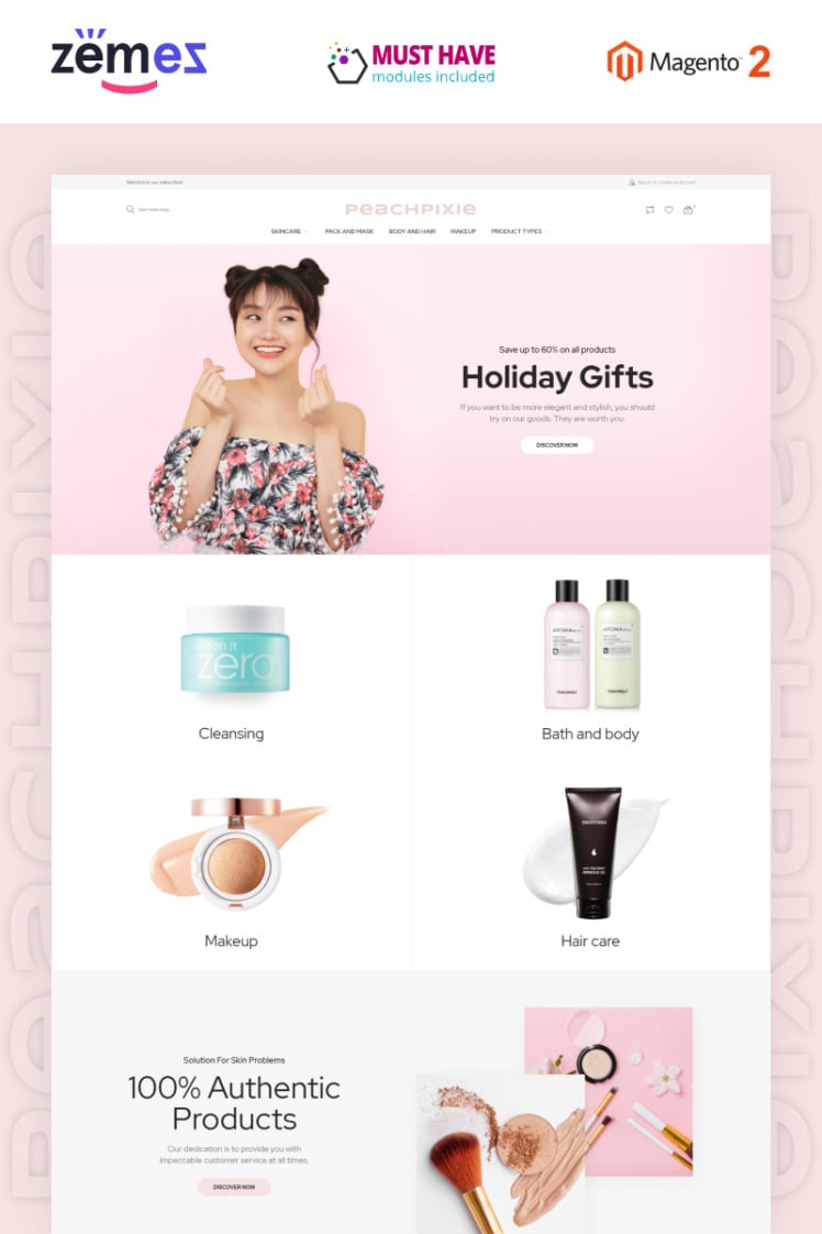 PeachPixie Korean Cosmetics Website Design Magento Themes