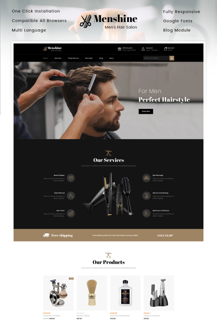 Menshine Hair Salon Store PrestaShop Themes