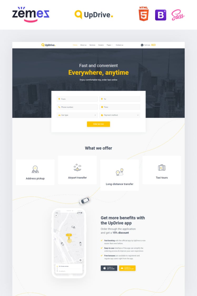 UpDrive - Online Taxi Service Website Template #95022