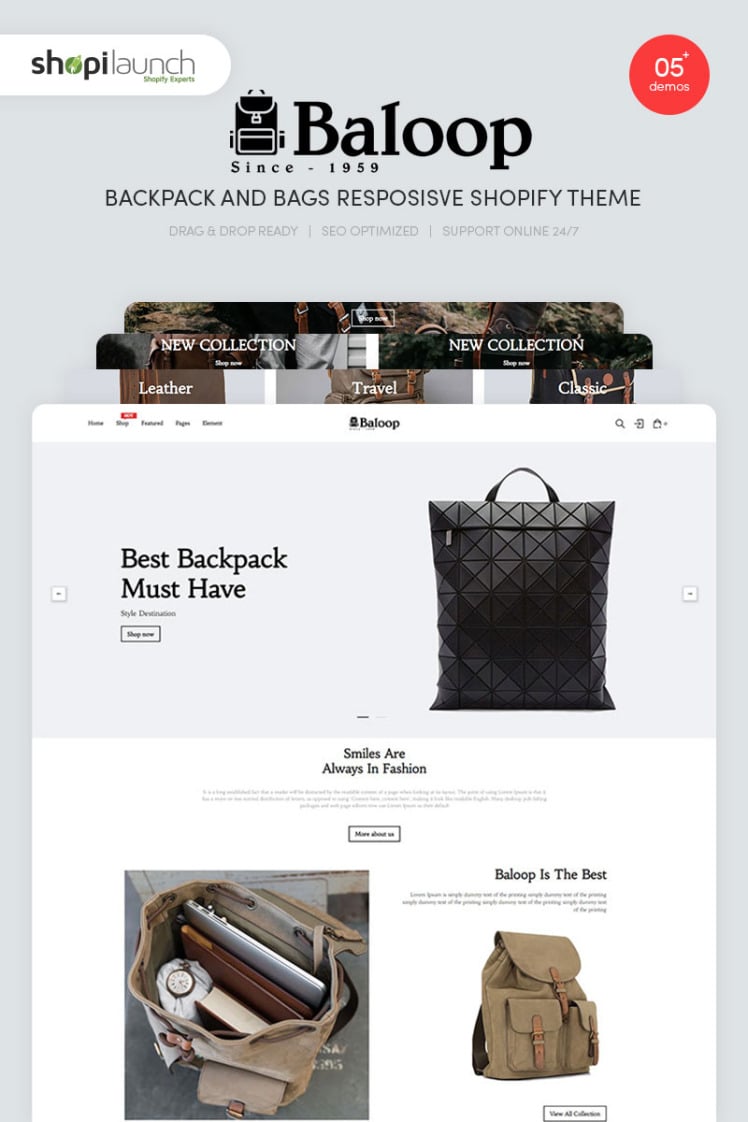 Baloop Backpack and Bags Responsive Shopify Theme #98932