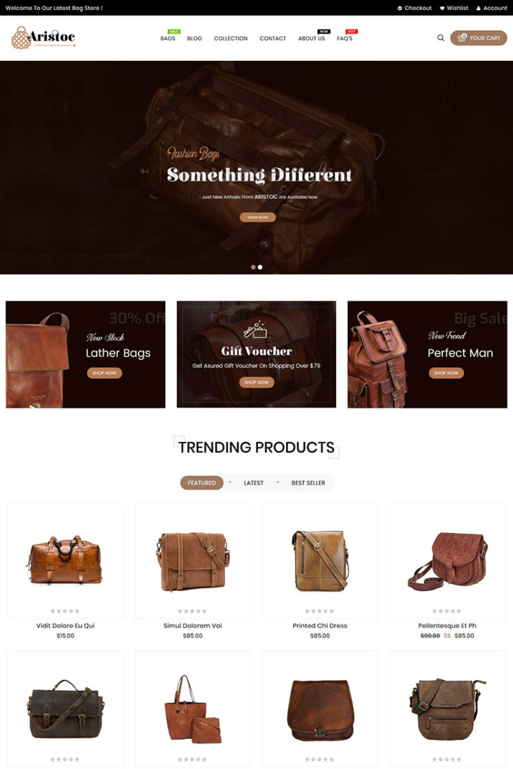 Aristoc Bags Fashion Store Shopify Theme #99727