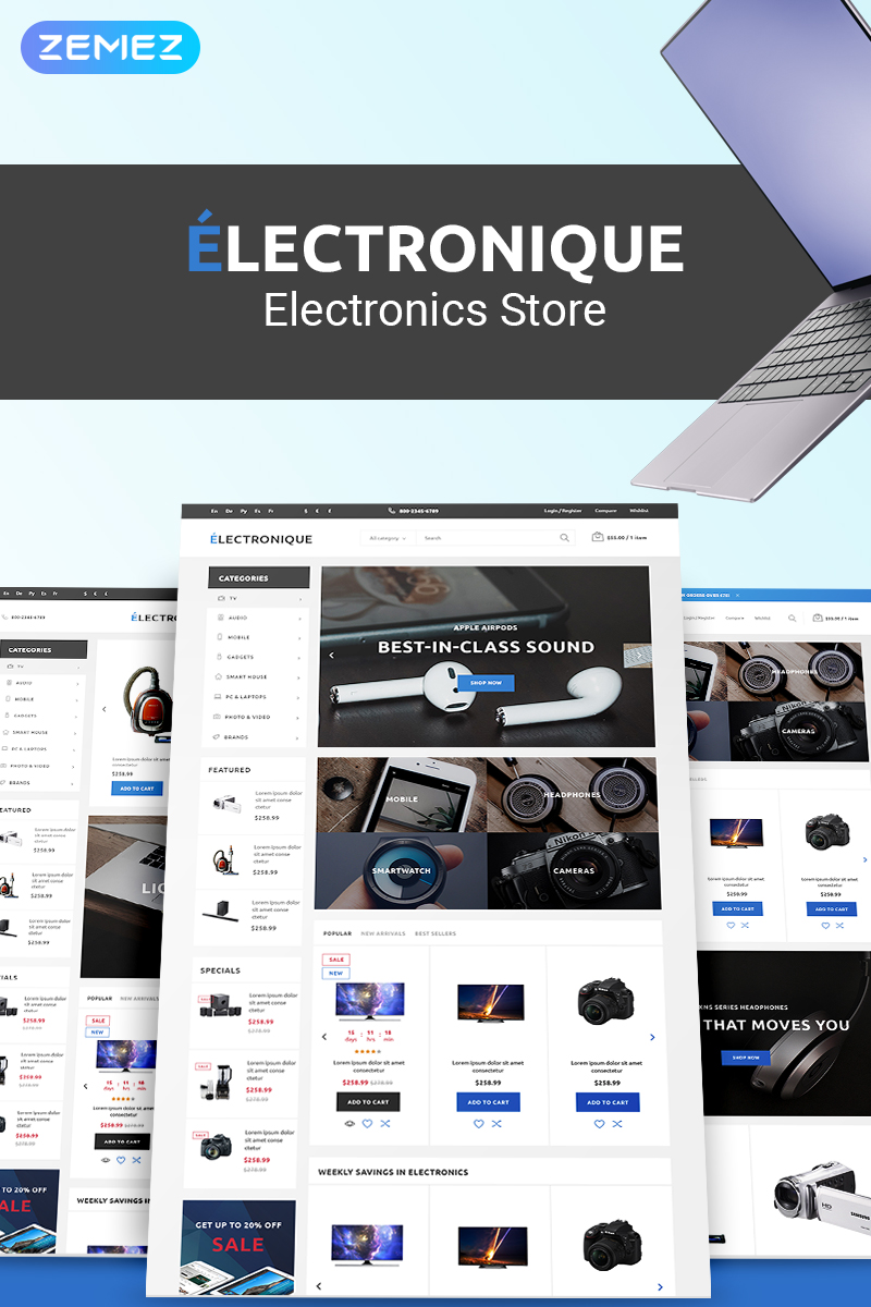 "Electronique - Electronics Store" - адаптивний PrestaShop шаблон №75172