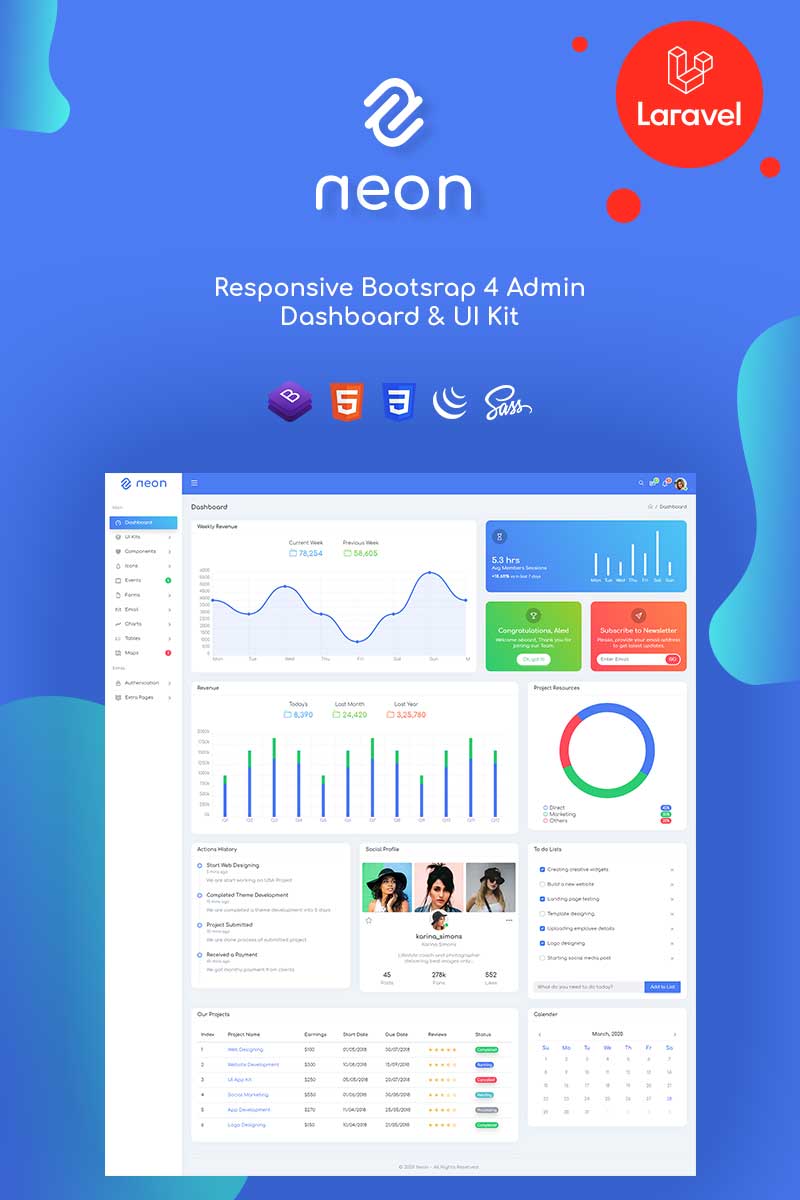 Responzivní Administrativí šablona "Neon - Responsive Bootstrap & Laravel" #75197
