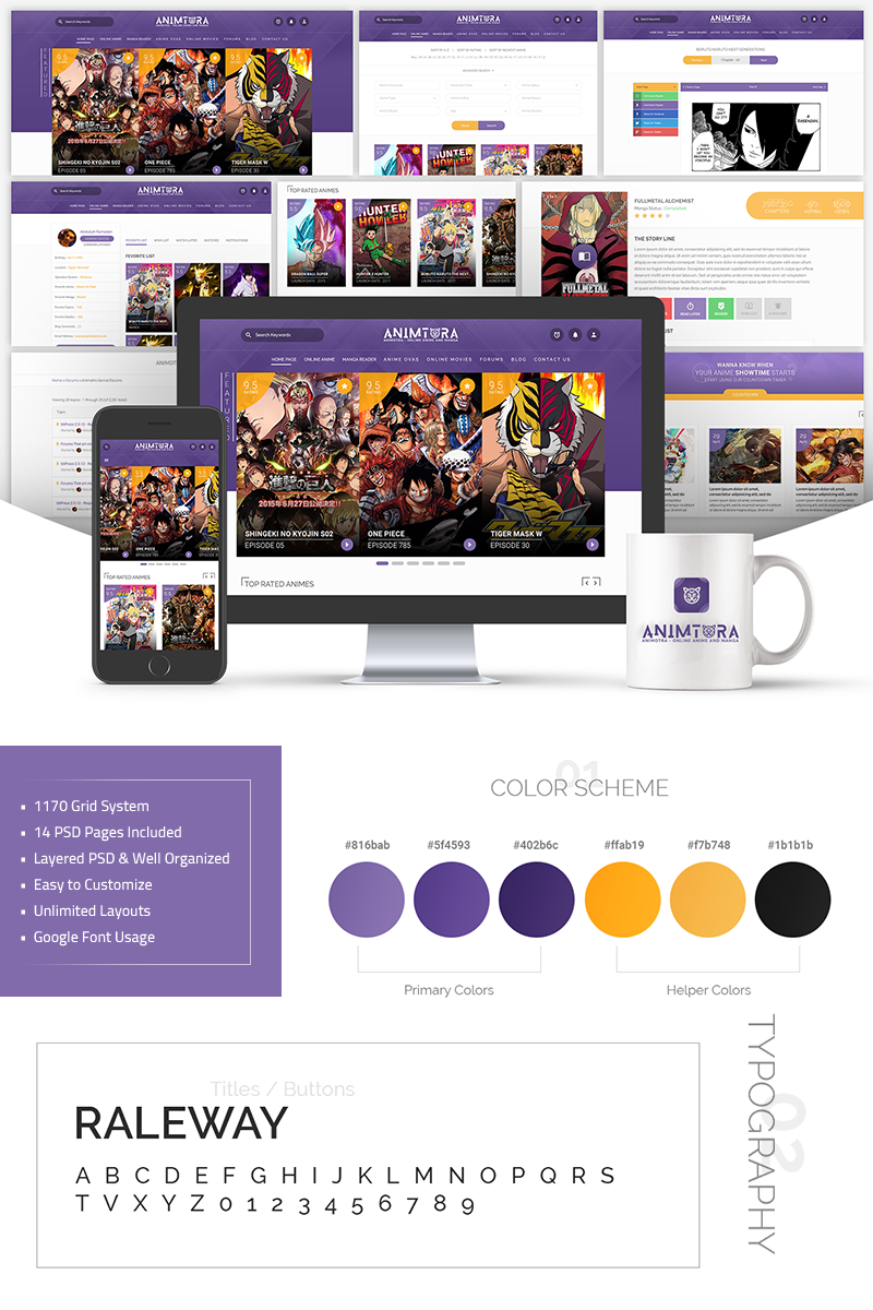 "Animtora - Anime and Manga" PSD Template №75263