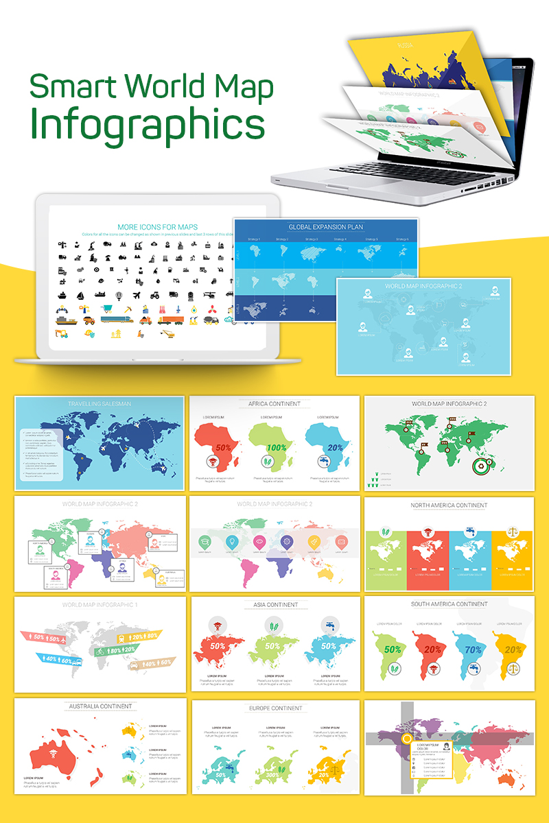"Smart World Map Infographics" PowerPoint 模板 #75227 - 截图
