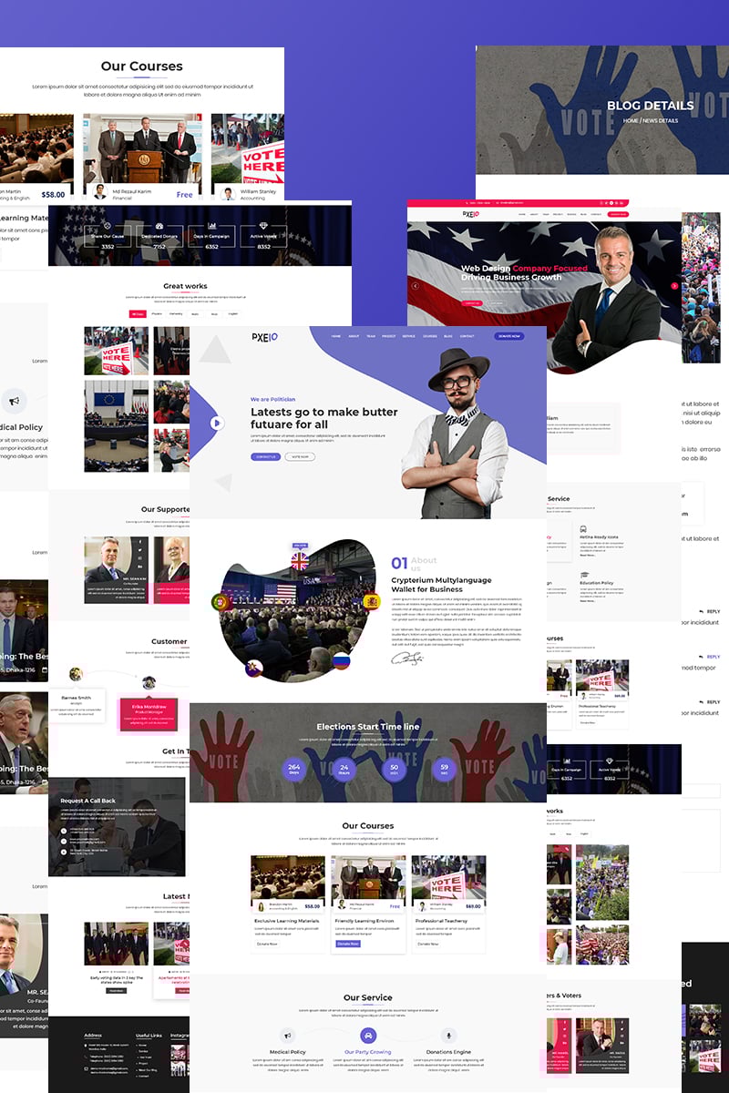 Bootstrap Pxeio – Political Responsive Landing Page-mall #75402 - skärmbild