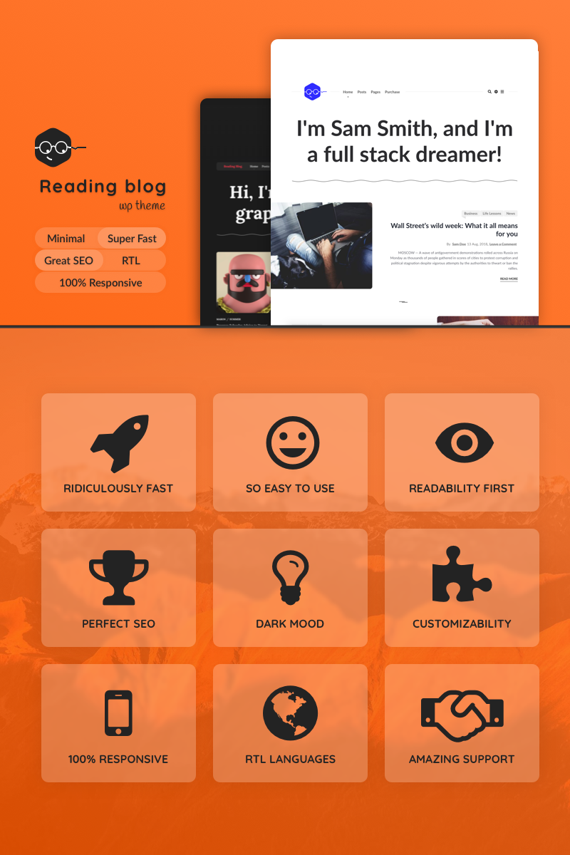 WordPress motiv "Reading Blog, Readability Focusing" #75472 - screenshot