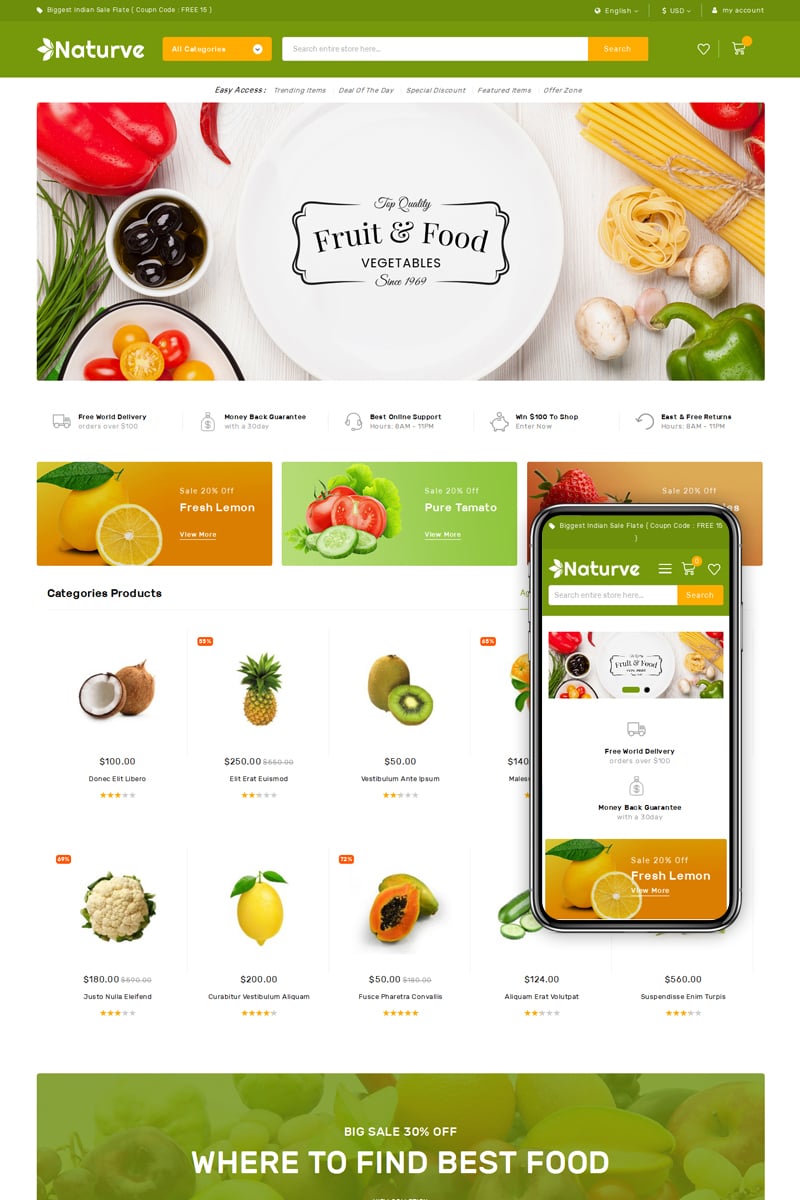 Magento Theme namens "Naturve Vegetable Store" #75592 - Screenshot