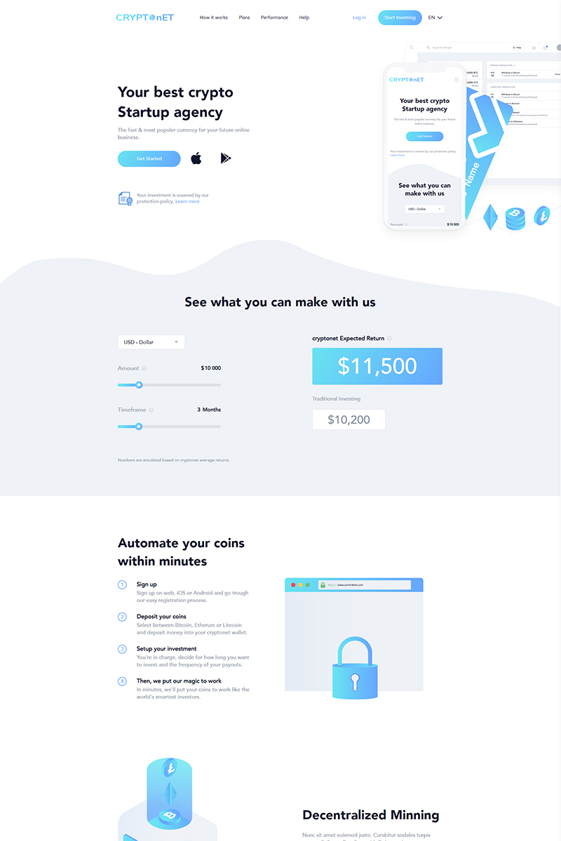 Cryptonet - Cryptocurrency Website Template #75650