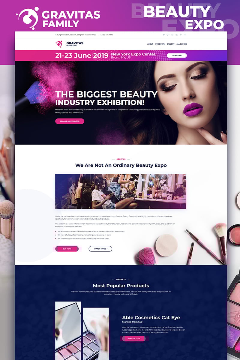 "Gravitas - Beauty Expo MotoCMS 3" 响应式着陆页模板 #75687 - 截图