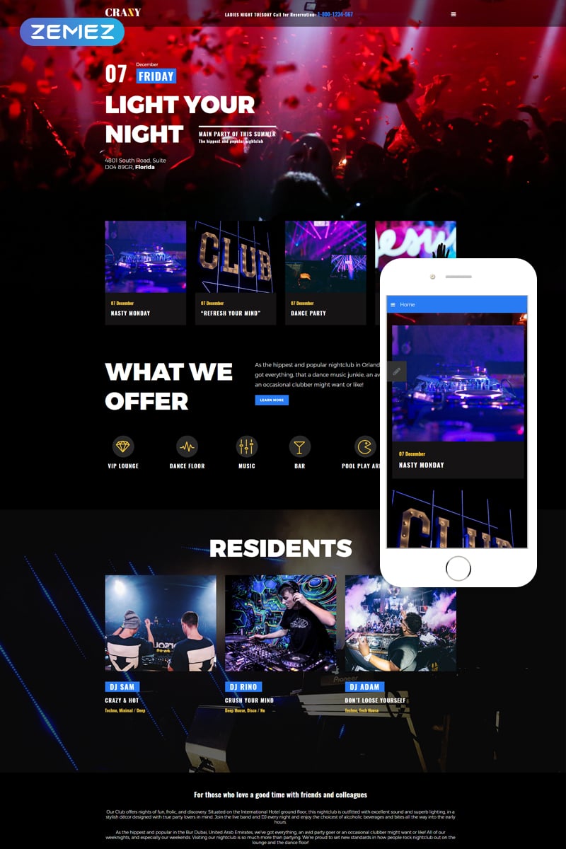 Plantilla Joomla "Crazy - Night Club Modern Responsive" #75853