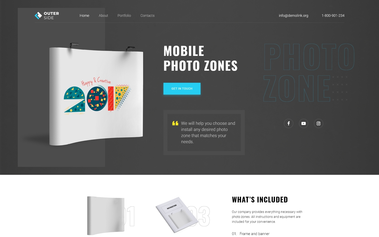 "Outer Side - Photo Zones One Page Modern HTML" - адаптивний Шаблон цільової сторінки №75976