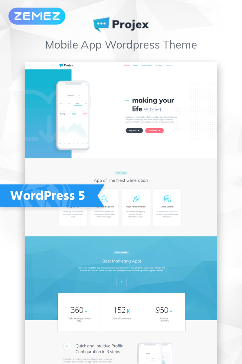 Projex - Business Mobile App Multipurpose Clean WordPress Elementor Theme