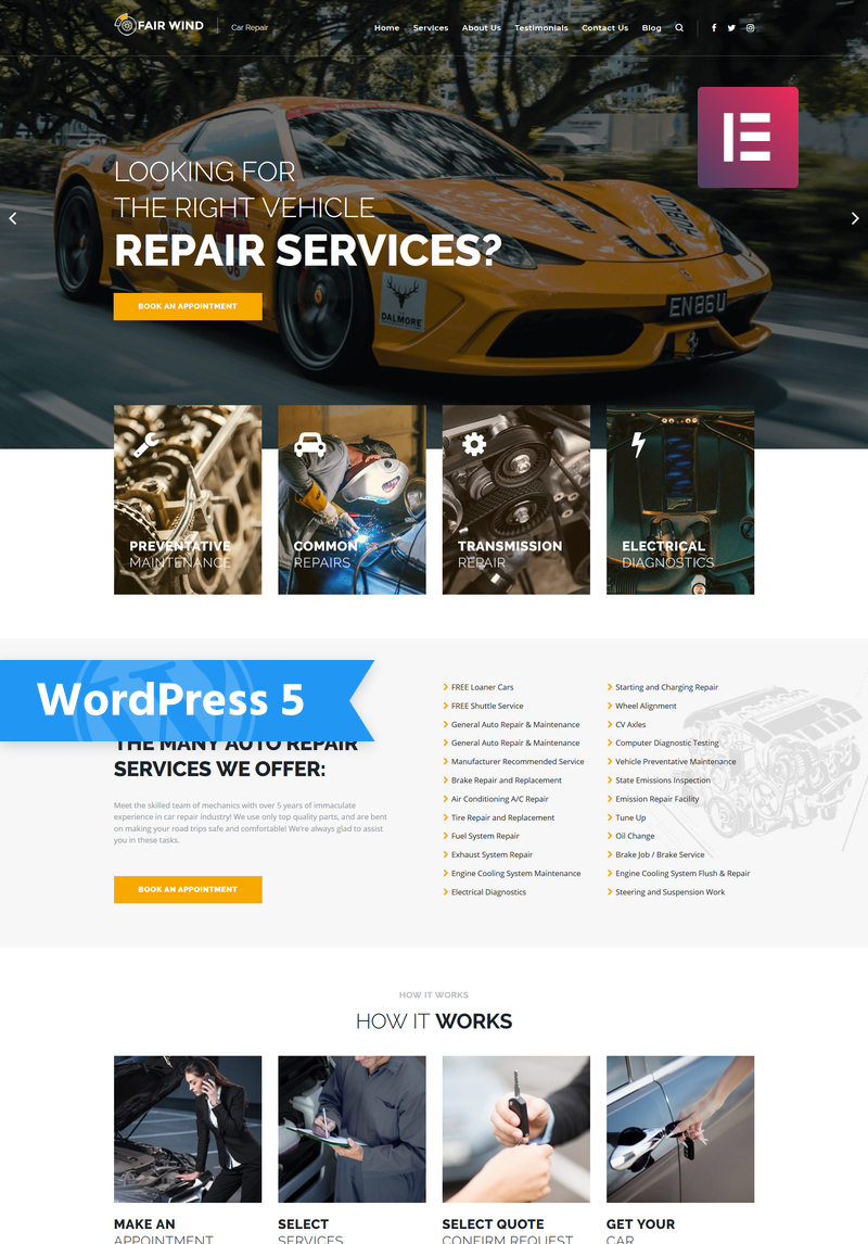 Fair Wind Car Repair Modern Elementor Wordpress Theme 76007