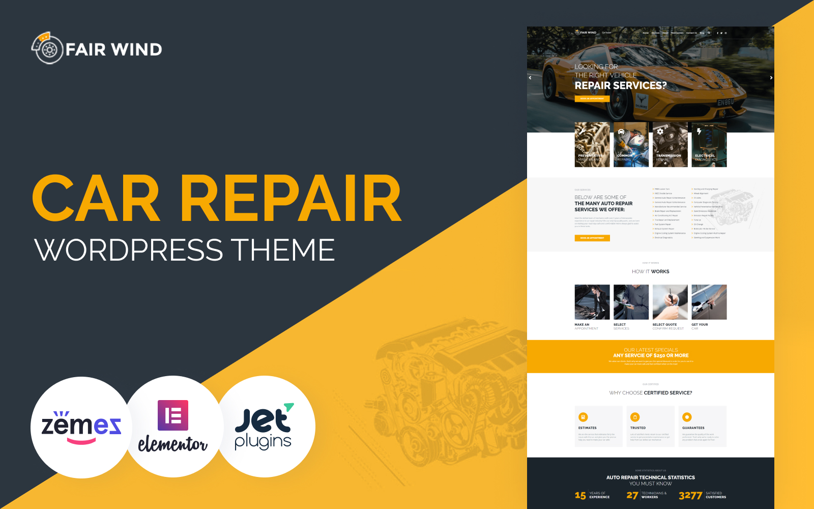 "Fair Wind - Car Repair Modern Elementor" 响应式WordPress模板 #76007