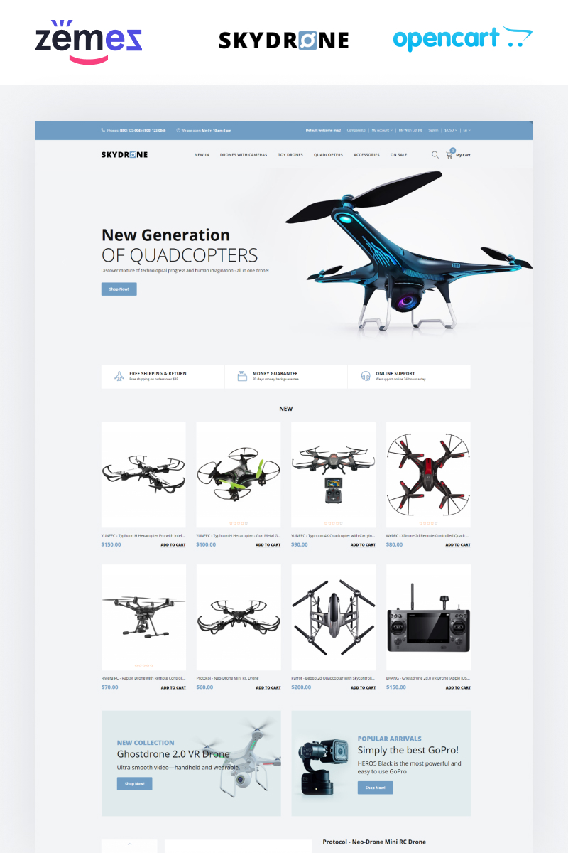 Reszponzív Skydrones - Quadcopter Responsive Elegant OpenCart sablon 76025